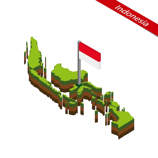 Indonesië isometrische kaart en vlag vectorillustratie