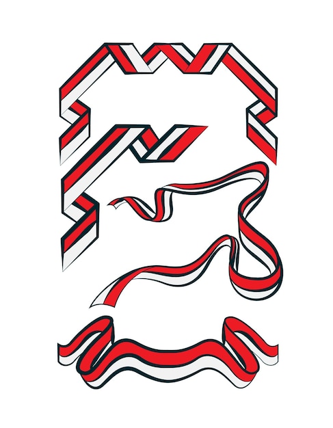 Vector indonesië lint vlag in verschillende creatieve ontwerpen vector illustratie op een witte achtergrond