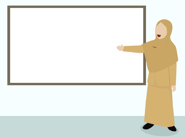 Indonesië moslimvrouw leraar lesgeven voor white board