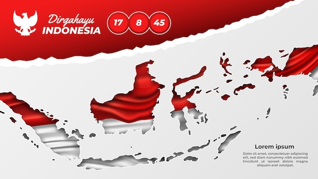 Indonesië Onafhankelijkheidsdag met vlag in de illustratie van de Indonesische kaart