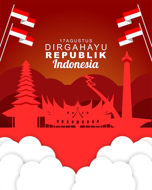 Indonesië onafhankelijkheidsdag op 17 augustus wenskaart en sociale media plaatsen spandoek en poster