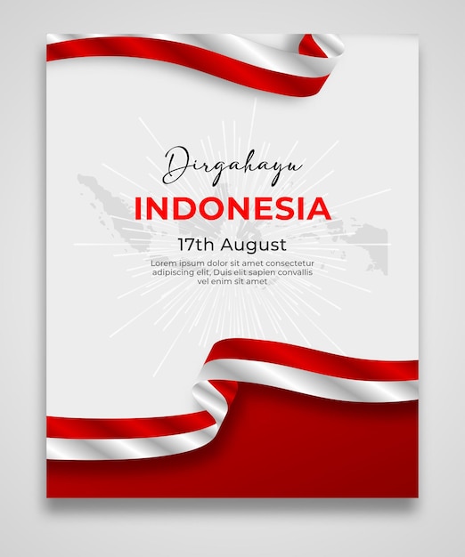 indonesië onafhankelijkheidsdag poster sjabloon met rode en witte vlag lint ornament