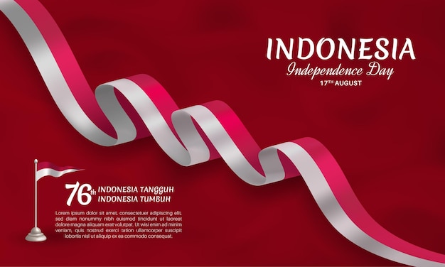 Indonesië onafhankelijkheidsdag zwaaien lint vlag sjabloon voor spandoek met donkerrode achtergrond