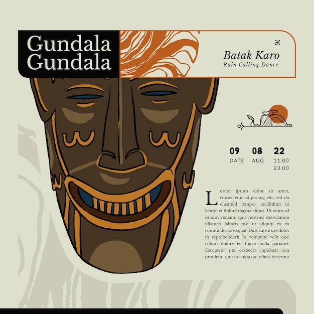 Indonesië traditioneel masker genaamd gundala gundala batak karo stam handgetekende illustratie