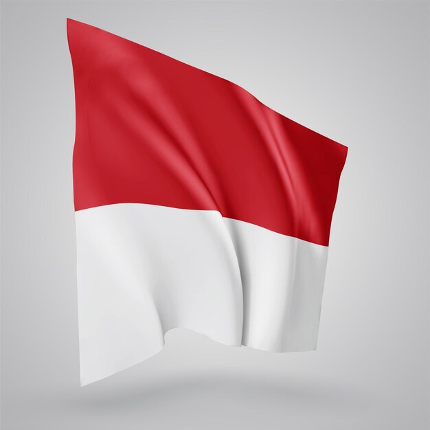 Vector indonesië, vector vlag met golven en bochten zwaaien in de wind op een witte achtergrond.