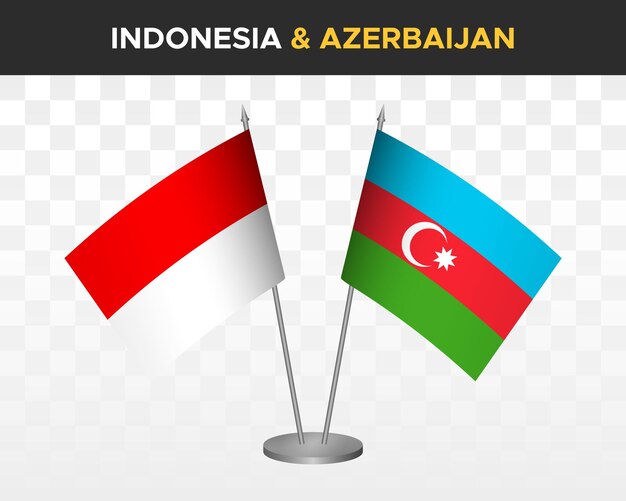 Indonesië vs Azerbeidzjan Bureauvlaggen mockup geïsoleerde 3d vector illustratie tafelvlaggen