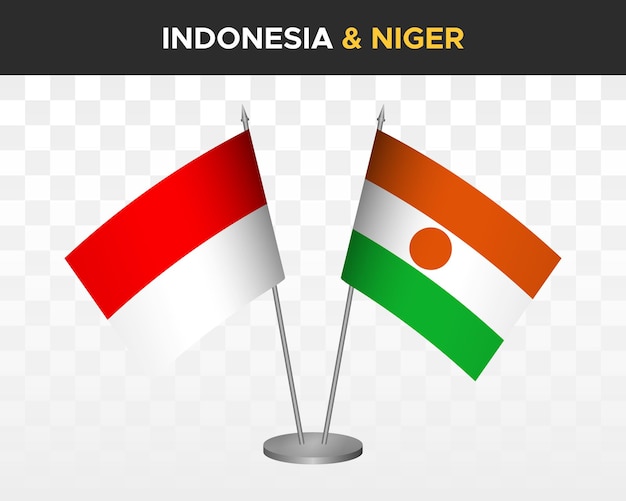 Indonesië vs niger bureau vlaggen mockup geïsoleerde 3d vector illustratie tafelvlaggen