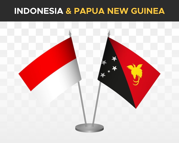 Indonesië vs Papoea-Nieuw-Guinea Bureauvlaggen mockup geïsoleerde 3d vector illustratie tafelvlaggen