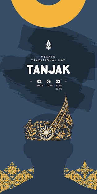 Illustrazione disegnata a mano del cappello tradizionale dell'indonesia chiamata ispirazione per il design del cappello melayunese tanjak