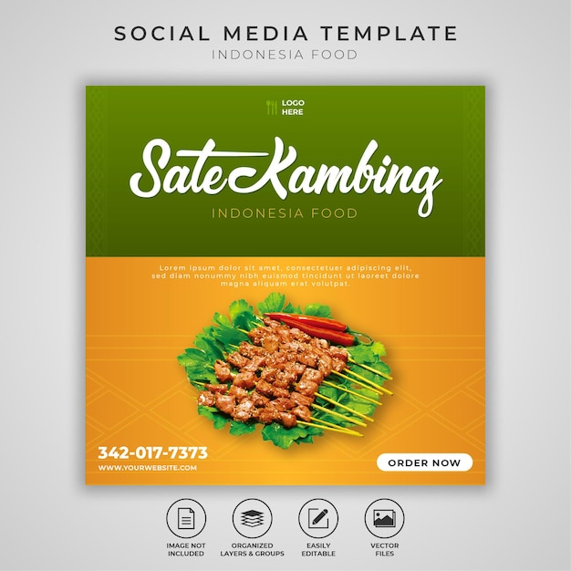 Indonesisch eten menu social media sjabloon gratis vector