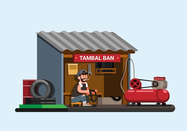 Indonesische bandenreparatiewerkplaats ook bekend als tambal ban