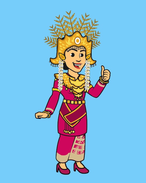 Vector indonesische inheemse lampung in traditionele kleding cartoon