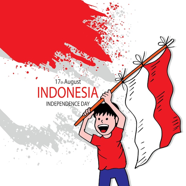 Indonesische jongen met vlag 17 augustus Indonesië Onafhankelijkheidsdag