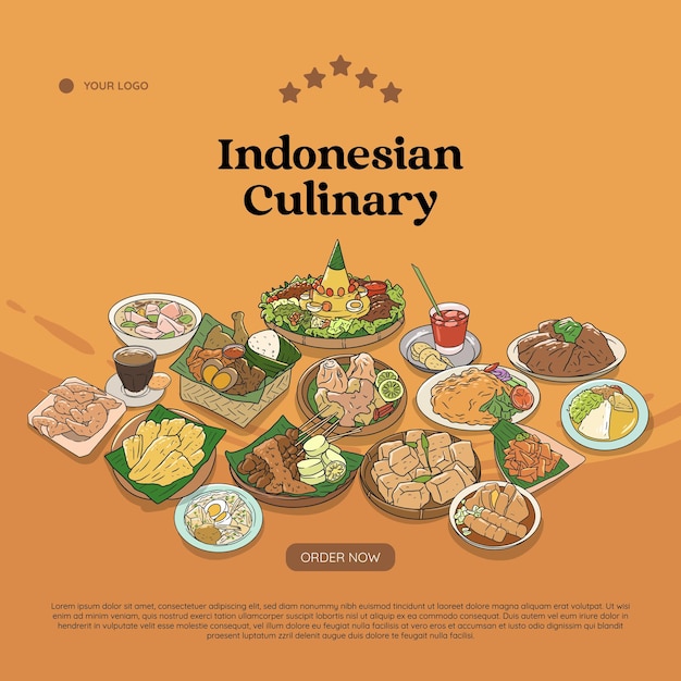 Indonesische keuken hand getekende illustratie vector indonesisch eten set collectie voor background