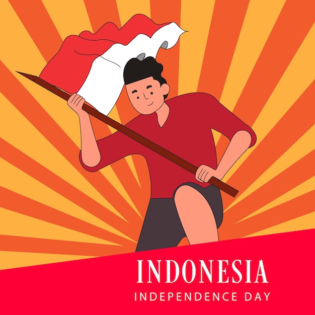 Indonesische man met vlag indonesië onafhankelijkheidsdag vector art