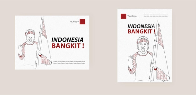 Indonesische mensen en vlag vector lijntekeningen Kemerdekaan Republik Indonesia