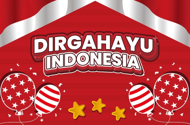 Indonesische onafhankelijkheidsdag banner vector ontwerp met rode en witte vlag achtergrond en ballonnen