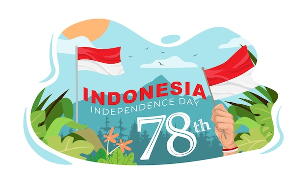 Indonesische onafhankelijkheidsdag groeten platte cartoon ontwerp