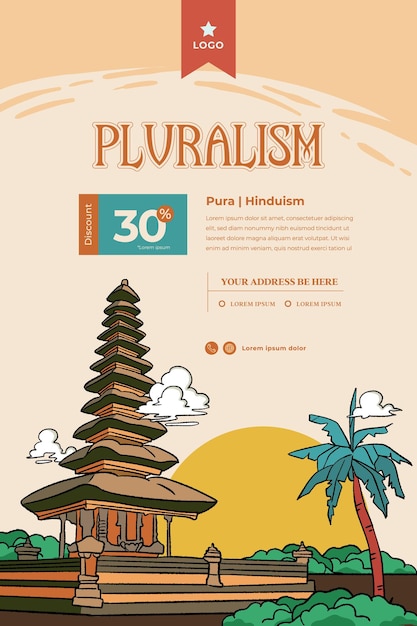 Indonesische Pura Hindu Religion gebouw handgetekende illustratie