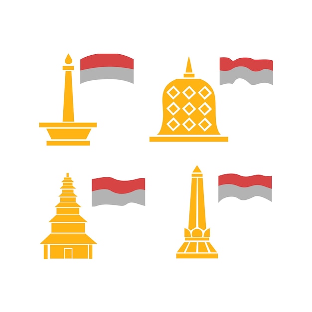 Indonesische traditionele monumenten en gebouwen symbool decorontwerp vector