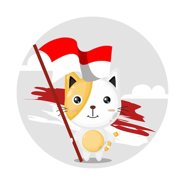 Indonesische vlag kat schattig karakter logo