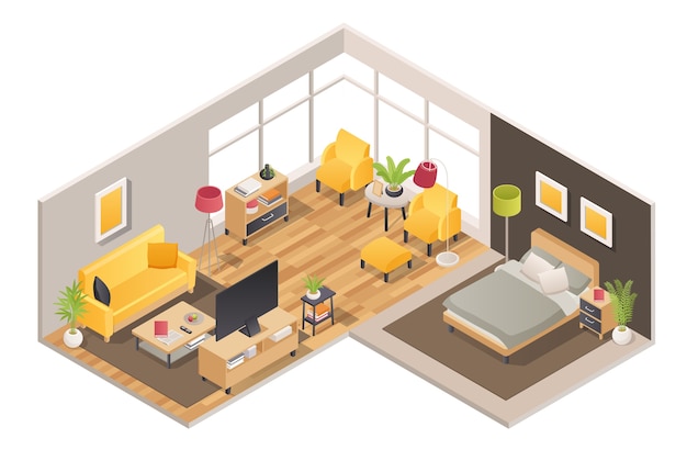 Vector indoor home isometric furniture composition