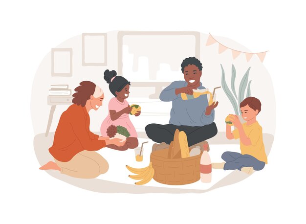 Indoor picnic isolated concept vector illustration
