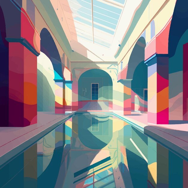 Vector indoor pool design with tetradic color palette minimal and flat style