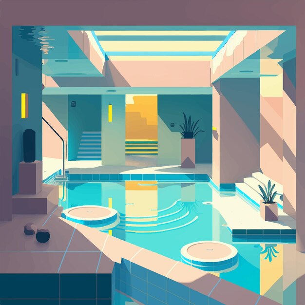 Indoor pool design with tetradic color palette minimal and flat style