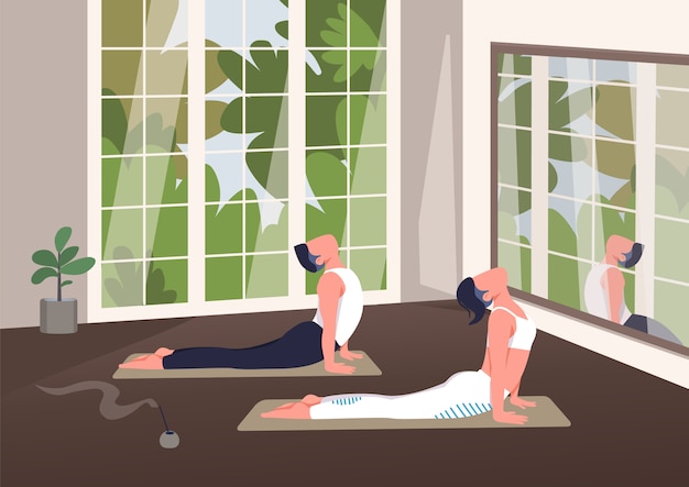 Indoor yoga klasse kleur illustratie