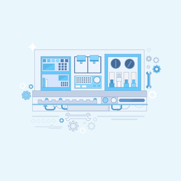 industrial automation industry production web banner thin line vector illustration
