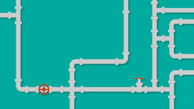 Промышленный фон с трубопроводом Нефтяная вода или газопровод с фитингами и клапанамиВекторная иллюстрация