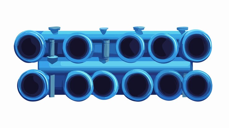 Vector industrial blue steel pipes water pipeline factory