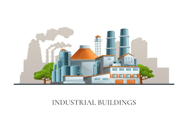 Industrial buildings flat poster