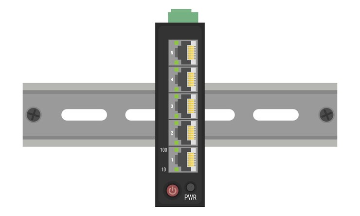 Vector industrial ethernet switch mounted on a din rail