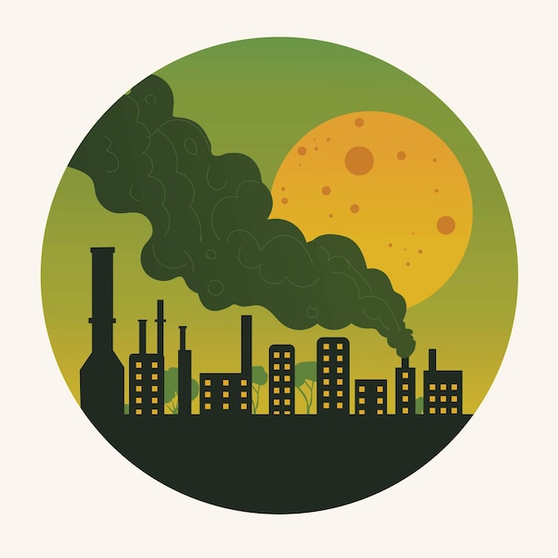 Industrial Factory Background With Trees Sun Illustration