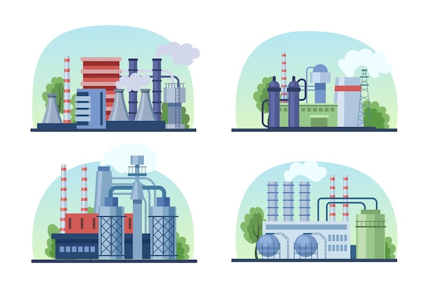 Industrial factory buildings with pipes, power station, thermal nuclear power plants, warehouse