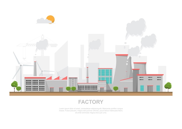 Промышленный завод в плоском стиле
