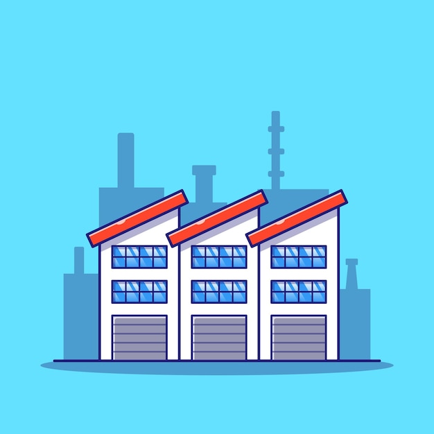 Industrial Factory Warehouse Building with Industrial Zone Silhouette