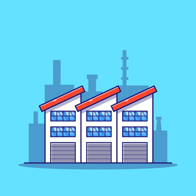 Vector industrial factory warehouse building with industrial zone silhouette