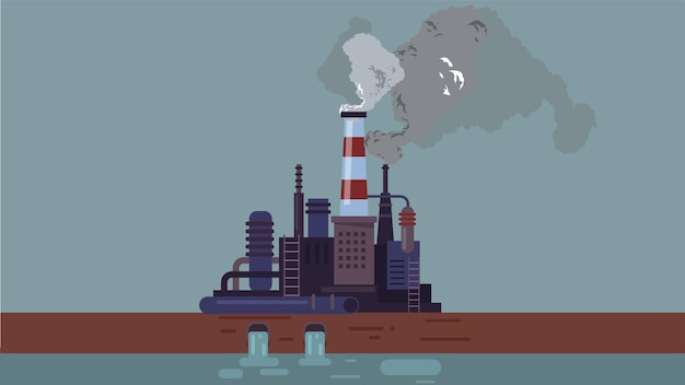 industrial factory with environment pollution smokes illustration
