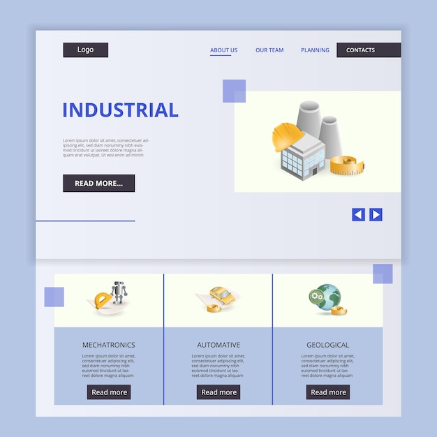 Vector industrial flat landing page website template mechatronics