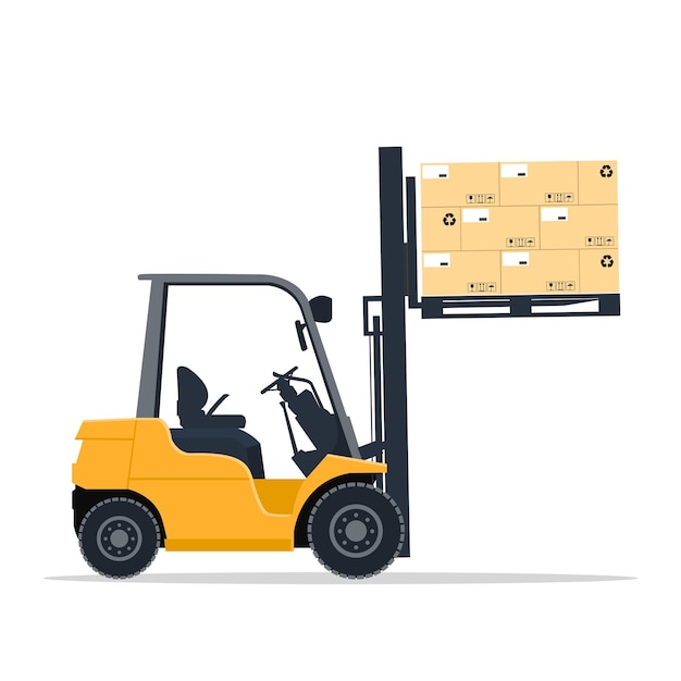 Industrial forklift design lifting cardboard boxes on a palletx9xDxA