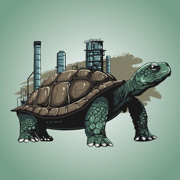 Industrial Giant Turtle Walking Vector Illustration