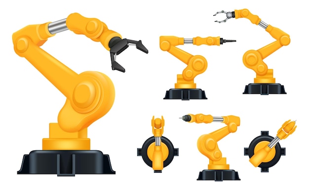 Vector industrial hands. factory automatically robots for manufacturing processes smart help systems  realistic.