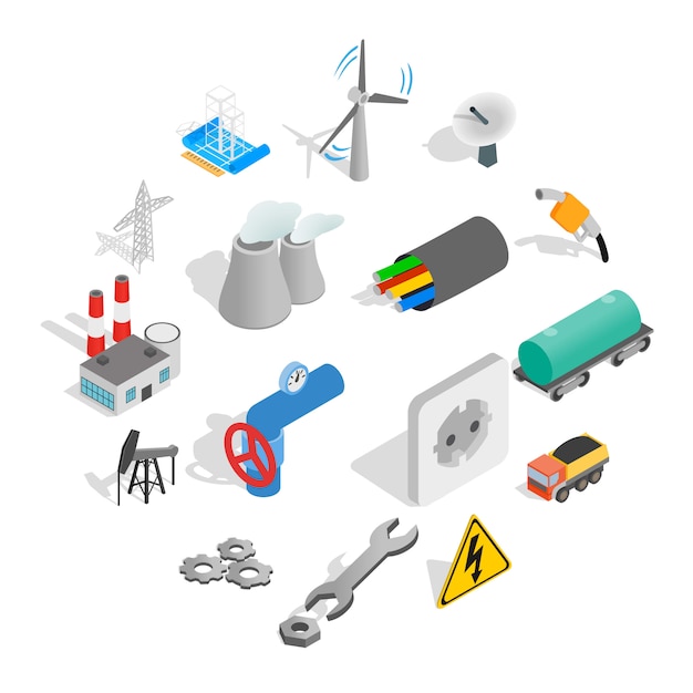 Industrial icon set, isometric style