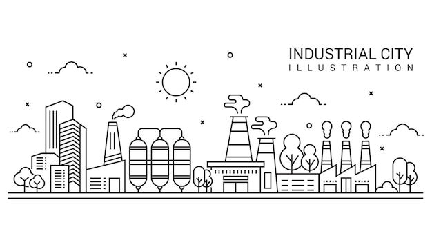 Industrial illustration activity in thin line style