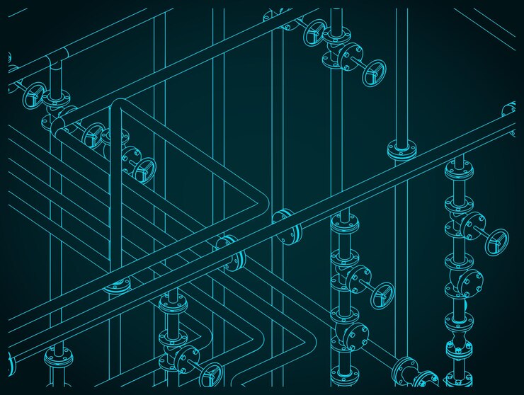 Vector industrial pipes and valves isometric drawings