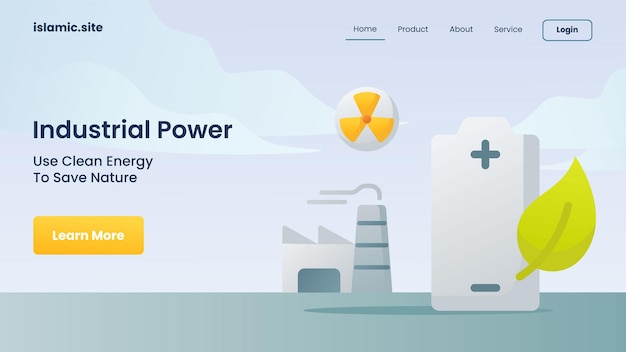 Industrial power use clean energy to save the nature for website template landing homepage flat isolated background vector design illustration