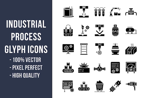 Vector industrial process glyph icons